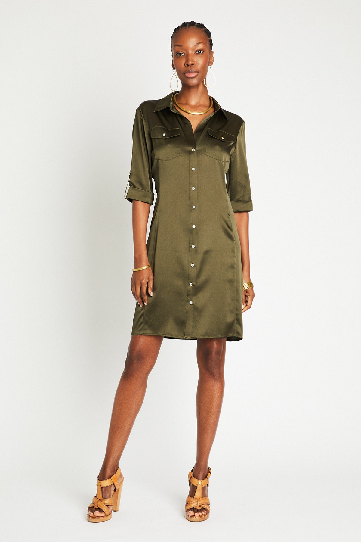 + Beryll Silk Dress Yves | Olive - + Beryll Silk Dress Yves | Olive