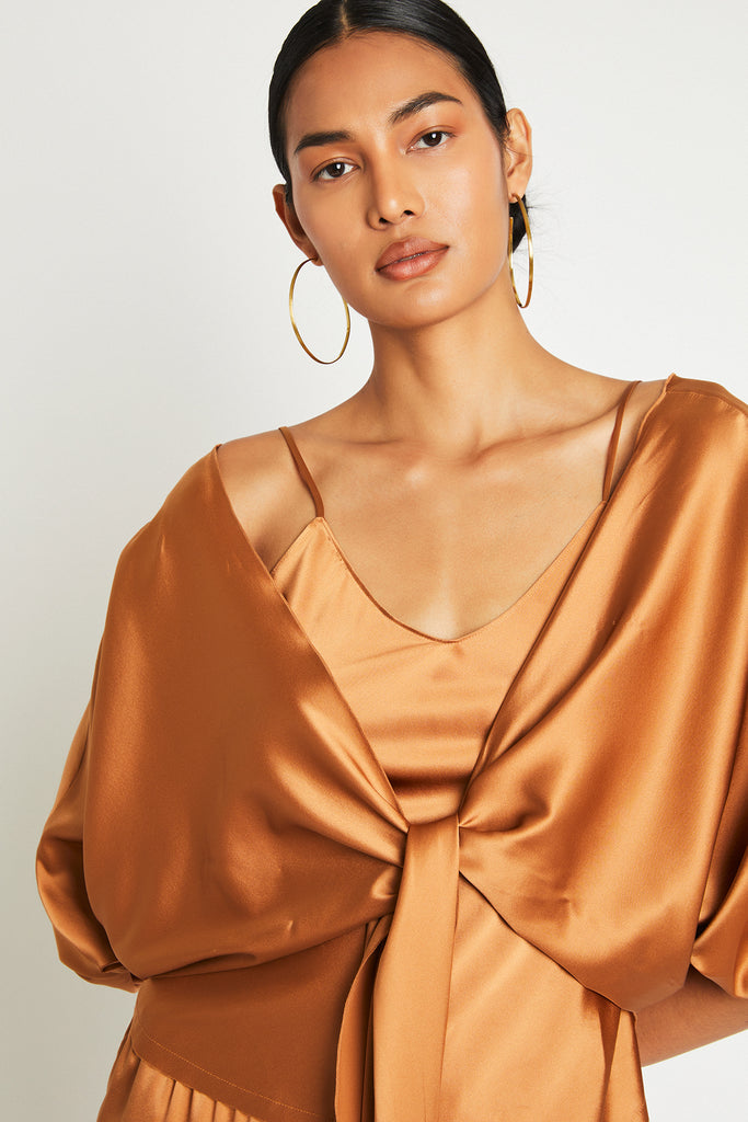 Ali Silk Wrap Top | Copper