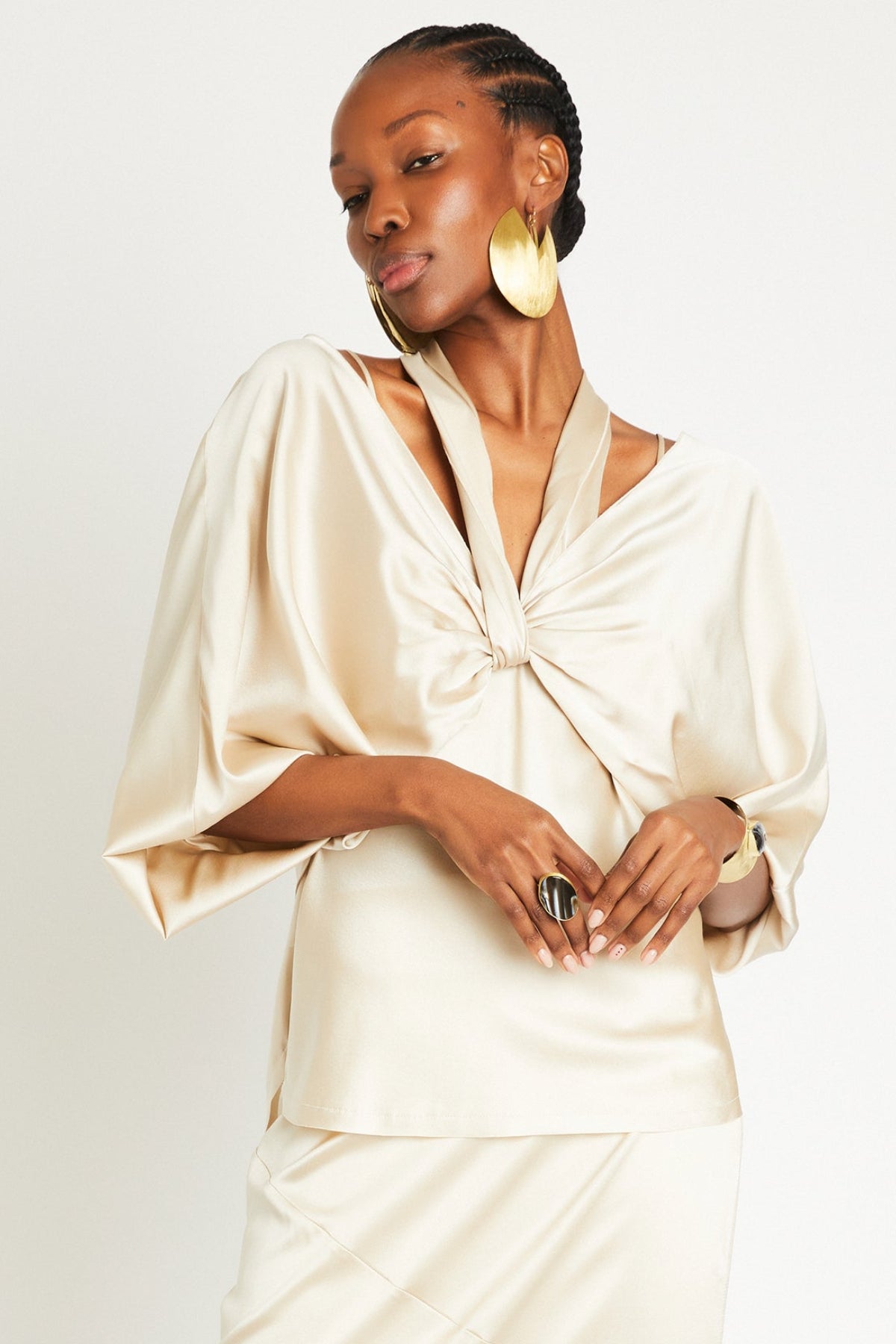 Ali Silk Wrap Top | Latte - +Beryll Worn By Good People