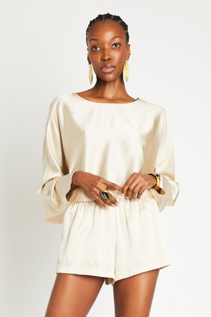 Awar Silk Shorts | Latte