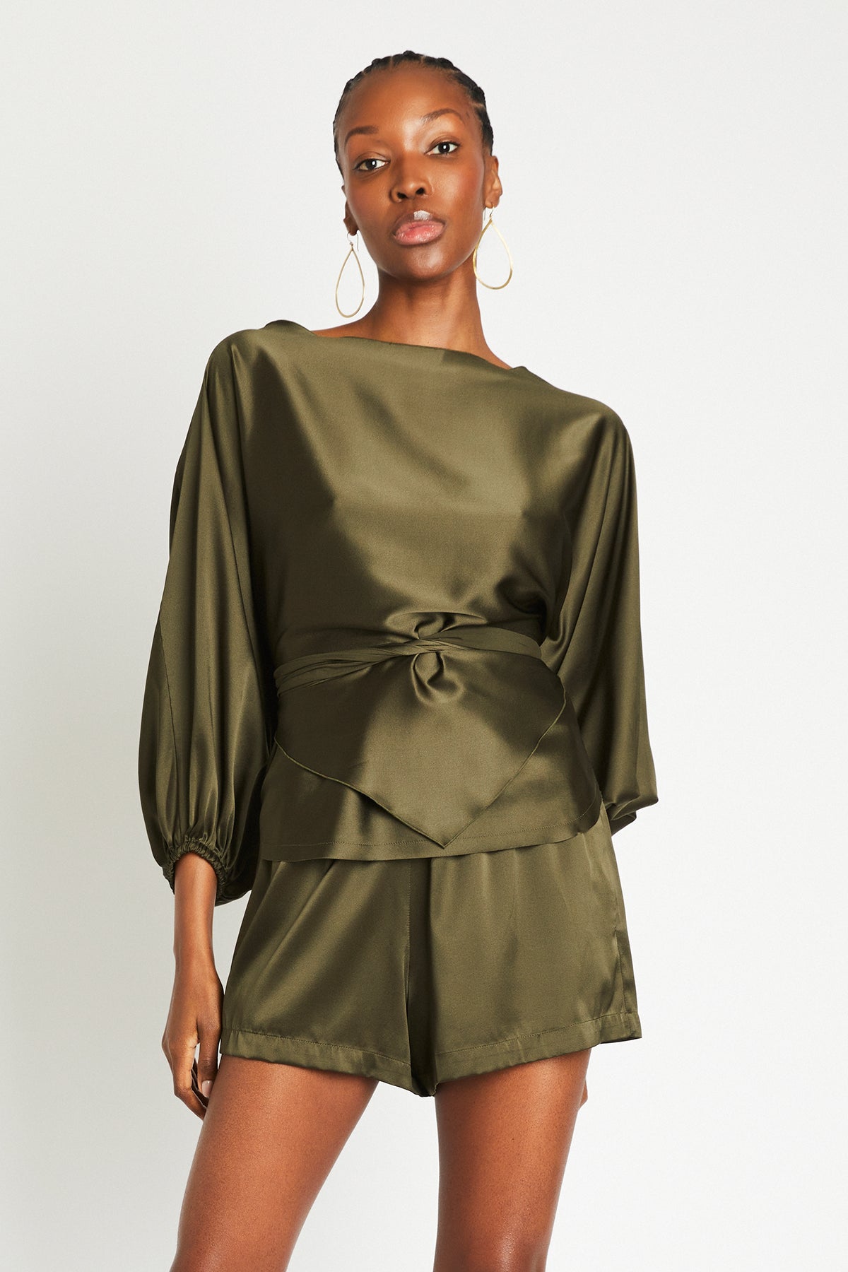 + Beryll Awar Silk Shorts | Olive - + Beryll Awar Silk Shorts | Olive