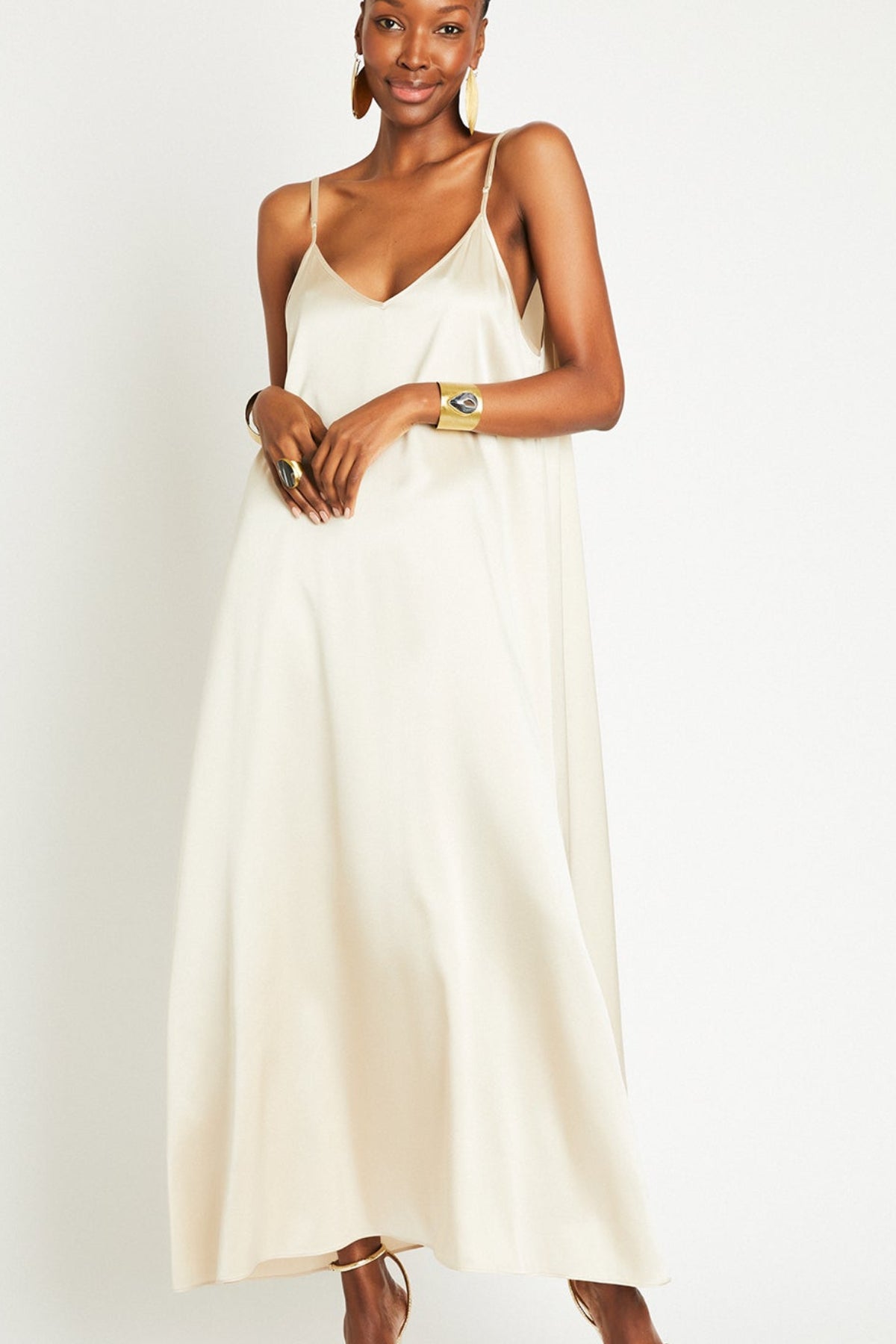 Julie Silk Maxi Dress in Latte | Beryll - +Beryll Worn By Good People