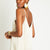 V-neck detail Julie silk maxi dress in Latte (beige), back view