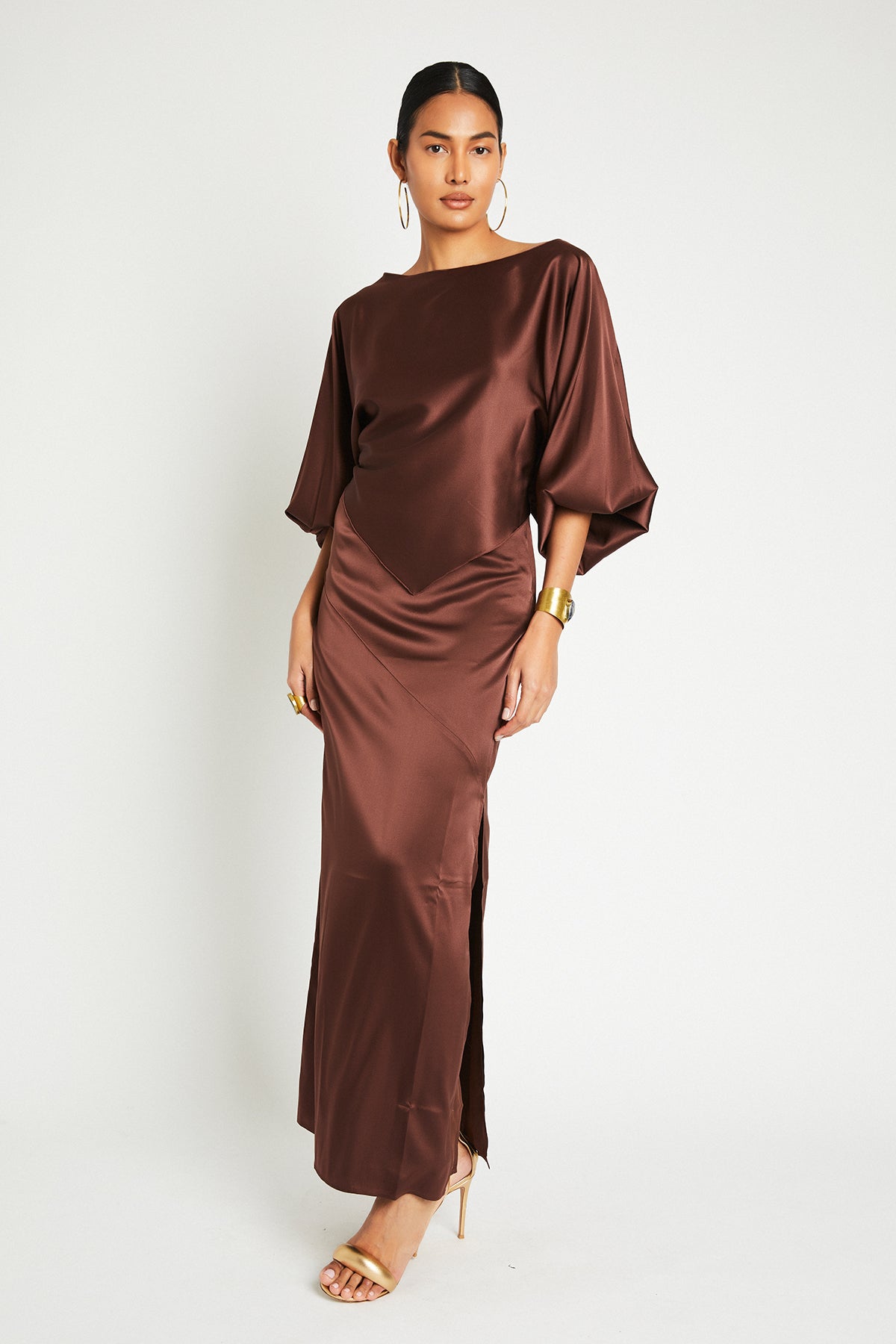 + Beryll Naomi Silk Skirt | Chocolate - + Beryll Naomi Silk Skirt | Chocolate