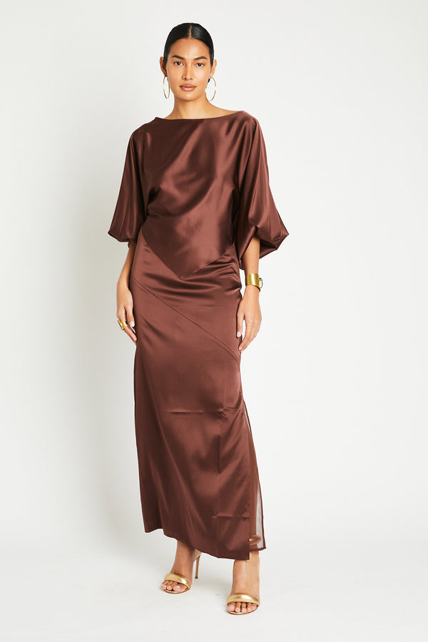 + Beryll Naomi Silk Skirt | Chocolate