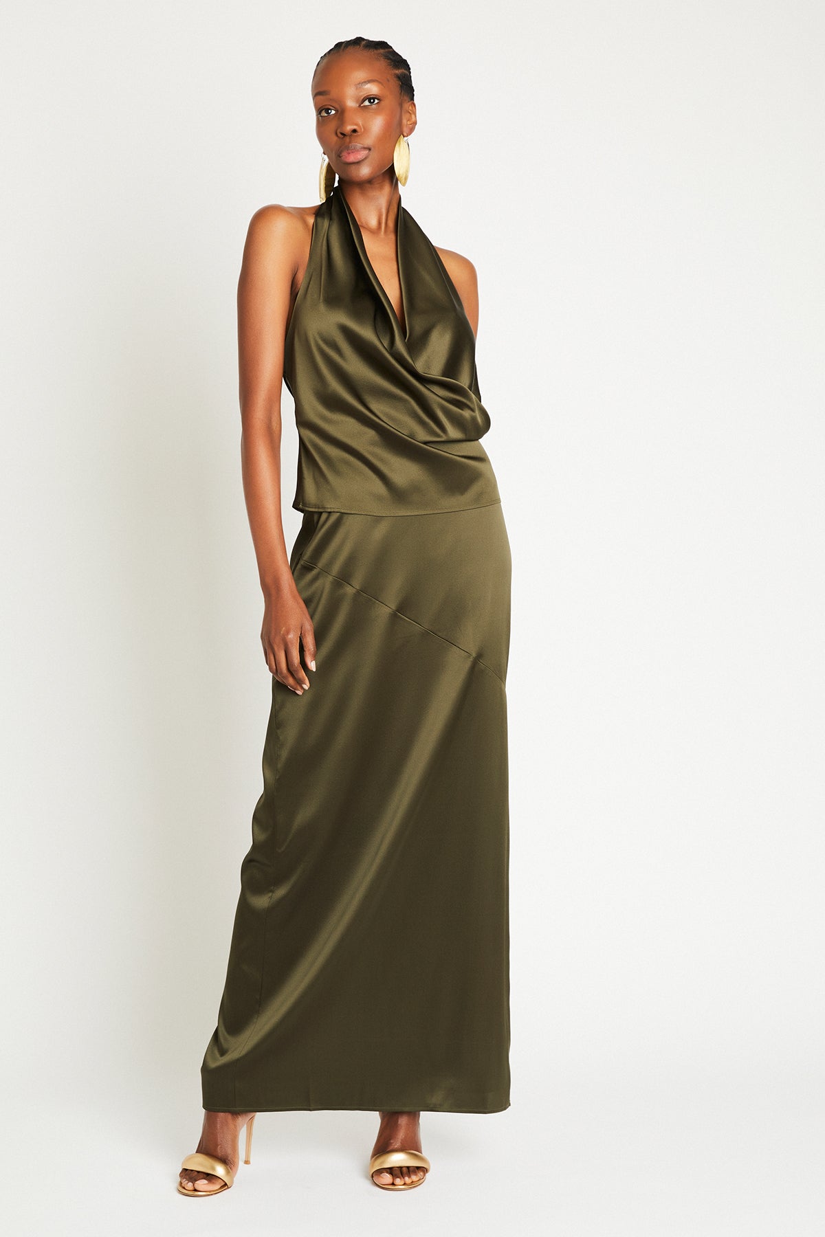 + Beryll Naomi Silk Skirt | Olive - + Beryll Naomi Silk Skirt | Olive
