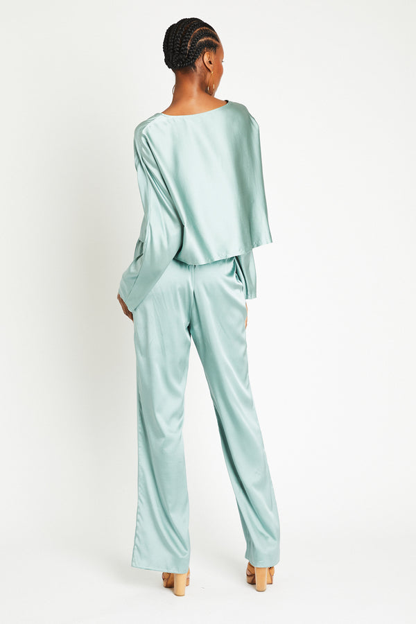 + Beryll Sierra Silk Long Sleeve Cropped Top | Mint