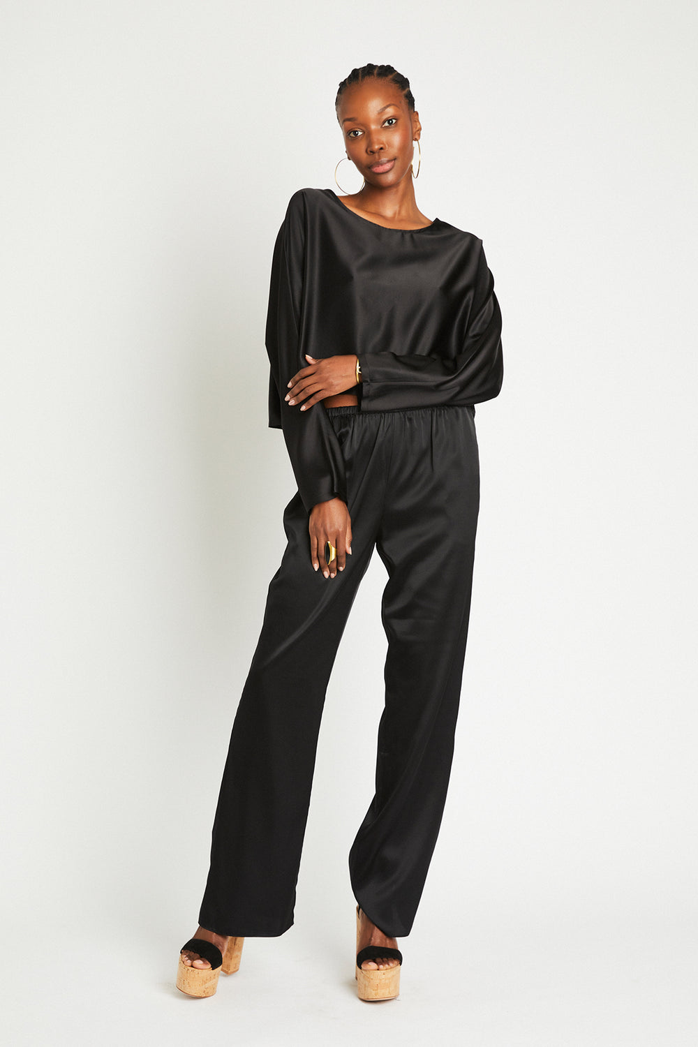 + Beryll Sierra Silk Long Sleeve Cropped Top | Black - + Beryll Sierra Silk Long Sleeve Cropped Top | Black