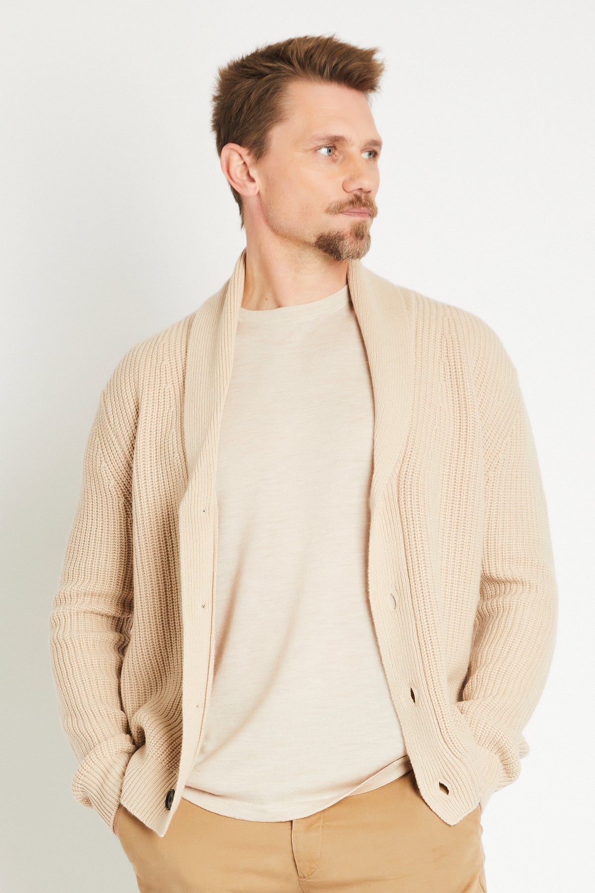 ジャケット・アウター sheller Brilliant bicolor cardigan beige Brilliant bicolor cardigan – shéller / シェリエ