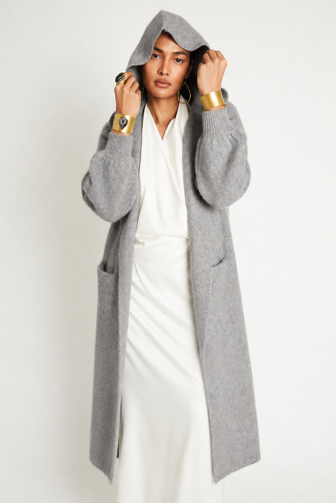 Vivian Cashmere Coat with Hood | Shell Gray