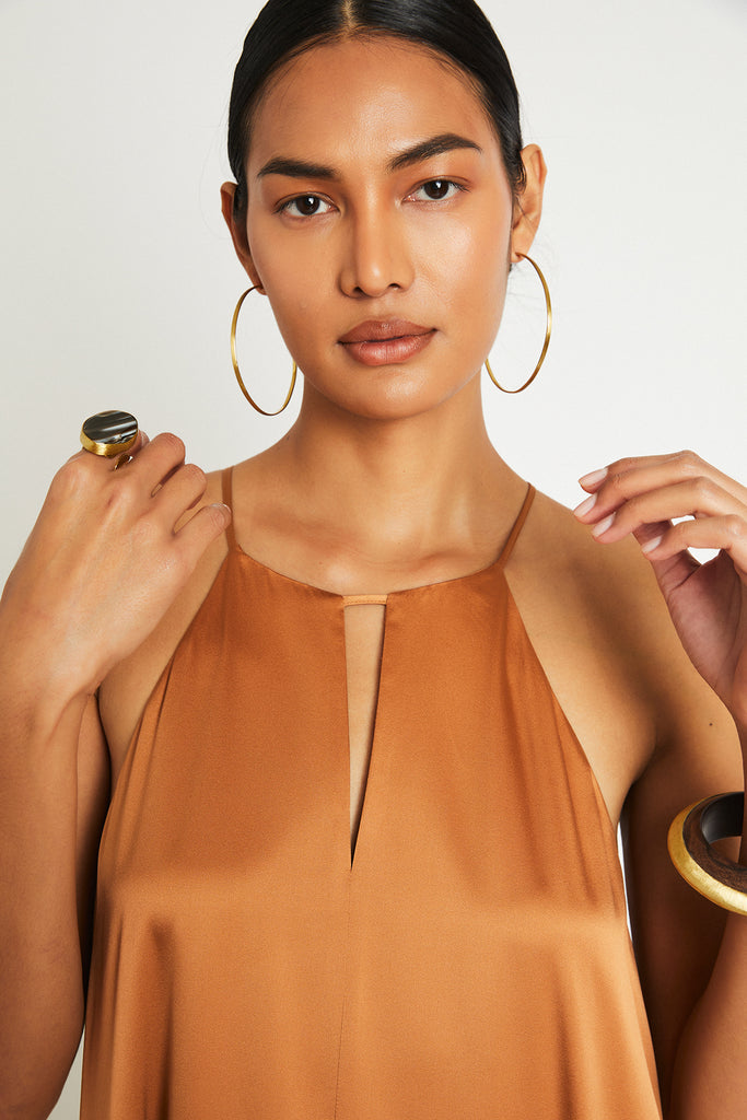 copper silk dress Whitney Dress long - Silk - Copper