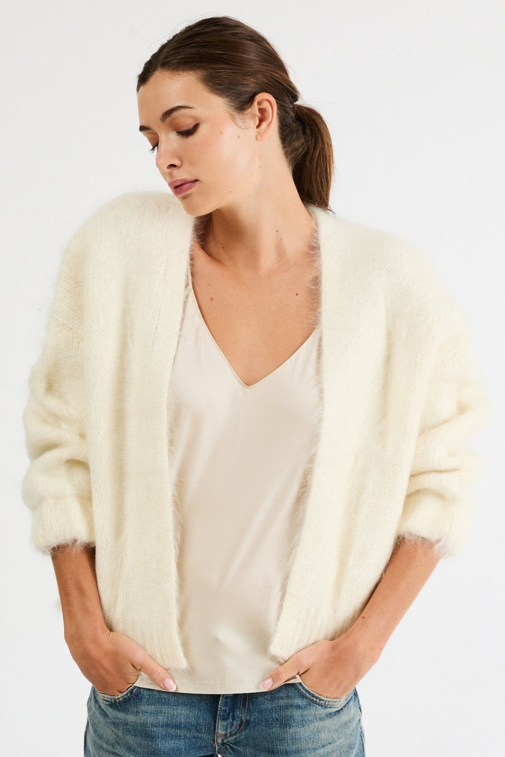 Anita Cashmere Cropped Cardigan | Milk - +Beryll Worn By Good People