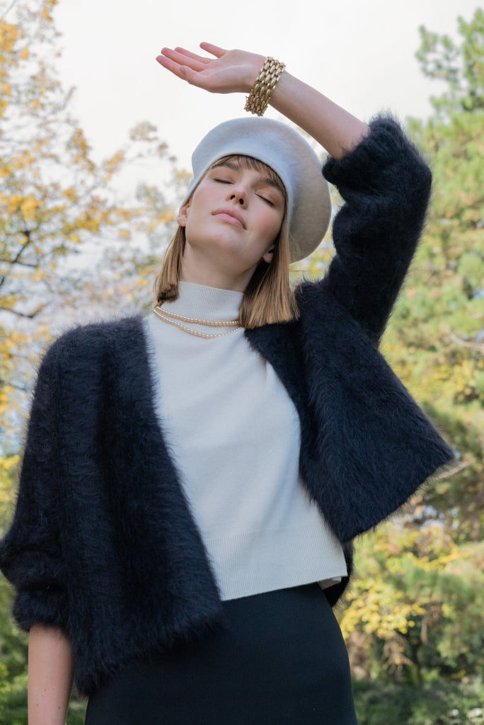 Anita Cashmere Cropped Cardigan in Black | Beryll - +Beryll Worn