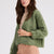 Anita cashmere cropped cardigan in Sage Green, side view