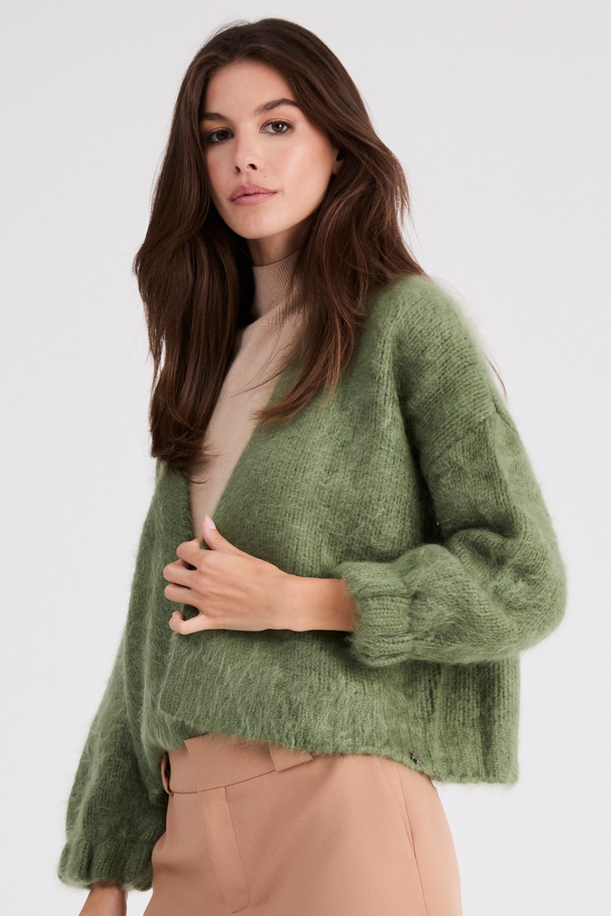 Anita Cashmere Cropped Cardigan | Sage Green
