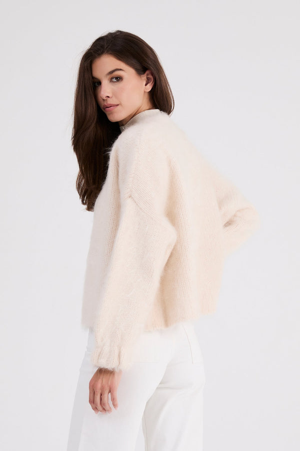 Anita cashmere cropped cardigan in ivory, back view
