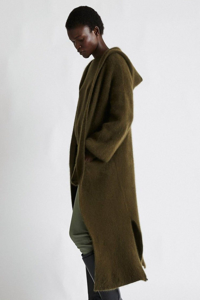 Vivian Cashmere Coat with Hood | Kelp Green