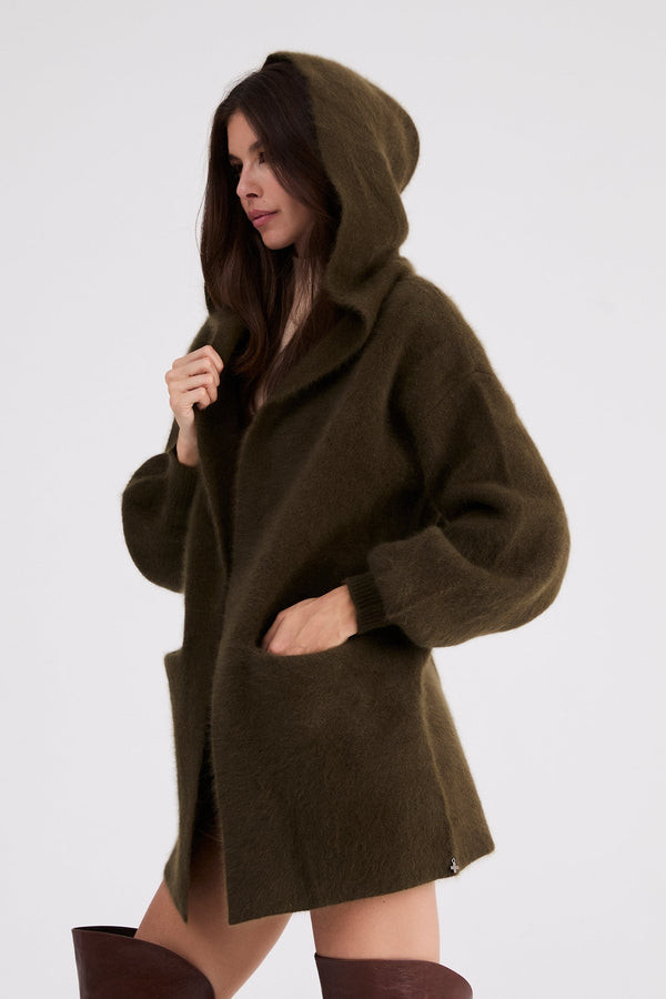 + Beryll Cashmere Cropped Coat with Hood | Kelp Green - +Beryll Worn By Good People