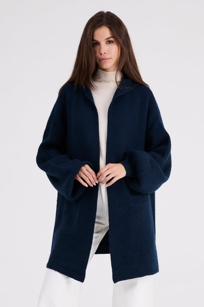 + Beryll Cashmere Cropped Coat with Hood | Navy - +Beryll Worn By Good People