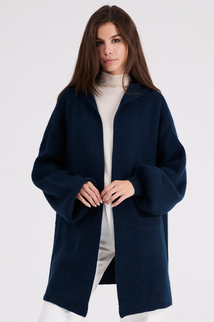 Vivi Cashmere Cropped Coat with Hood | Navy