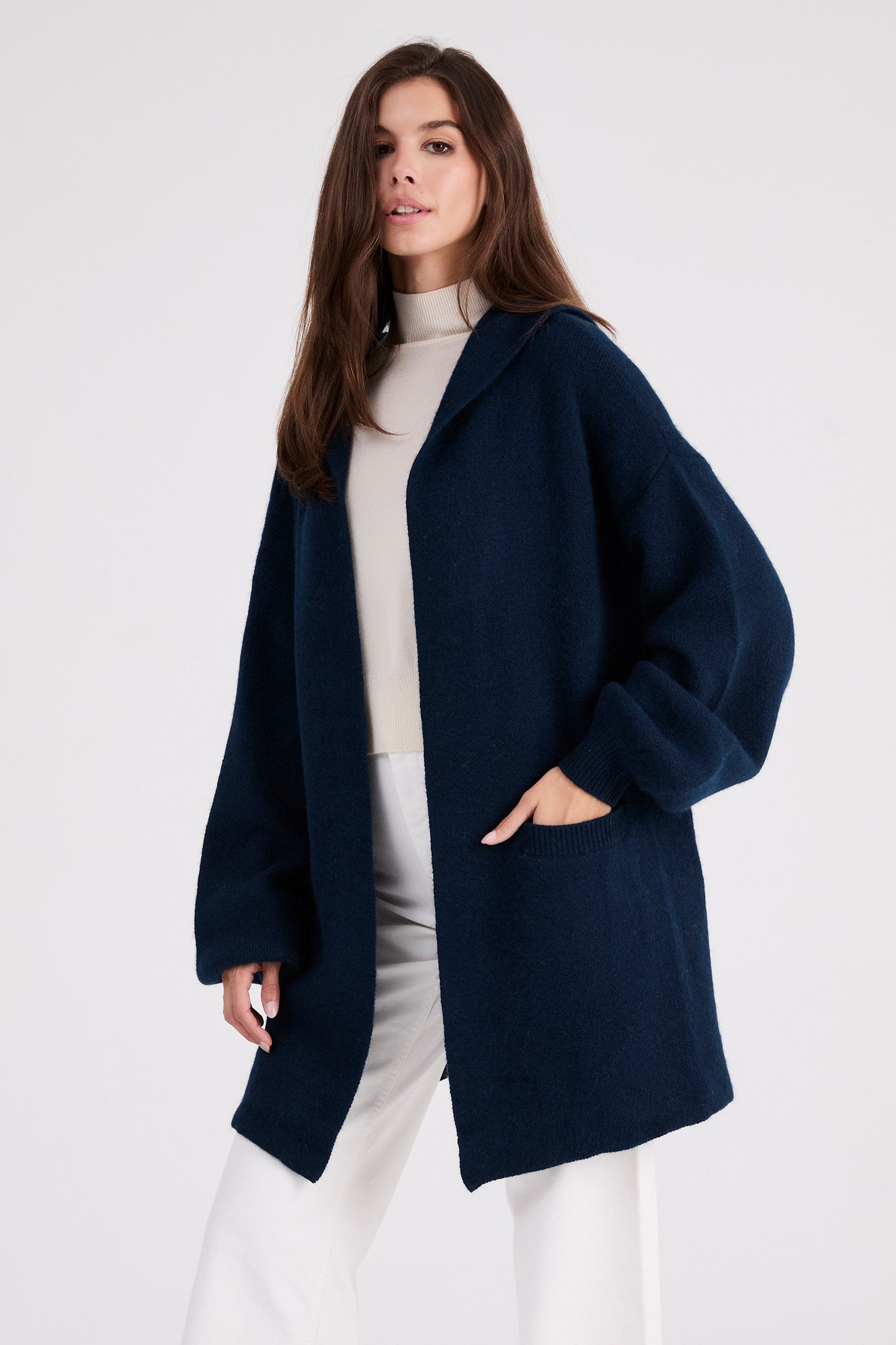 + Beryll Cashmere Cropped Coat with Hood | Navy - + Beryll Cashmere Cropped Coat with Hood | Navy - +Beryll Worn By Good People