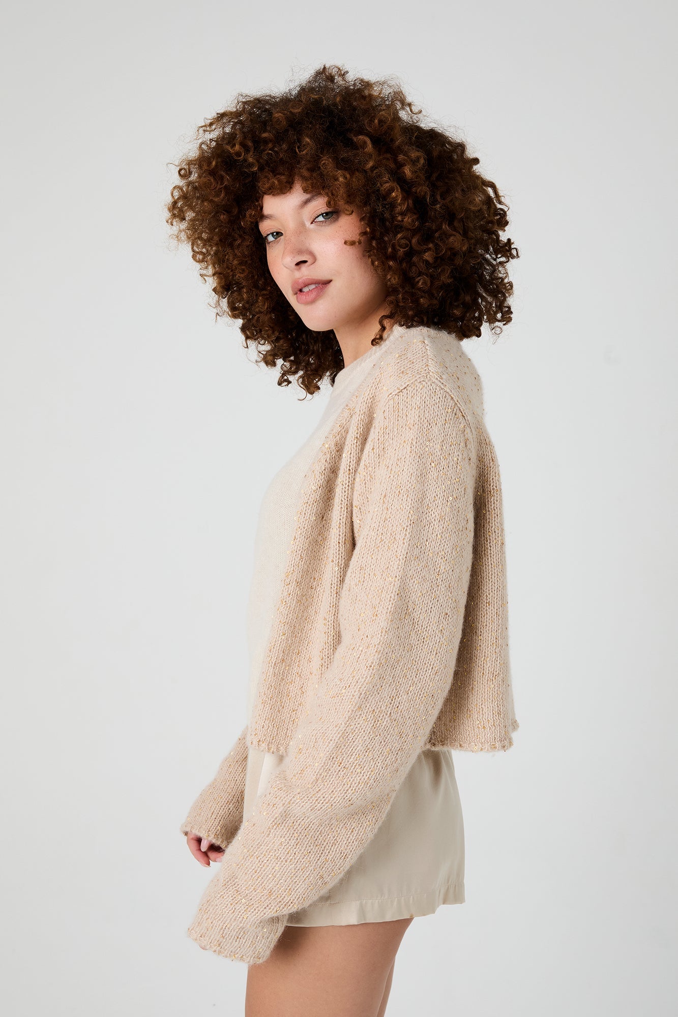 + Beryll Katharine Cropped Sparkle Cardigan | Caramel - + Beryll Katharine Cropped Sparkle Cardigan | Caramel - +Beryll Worn By Good People