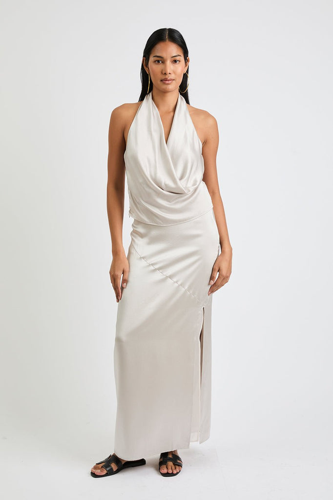 Naomi silk skirt in Pearl (Silver Gray), front view