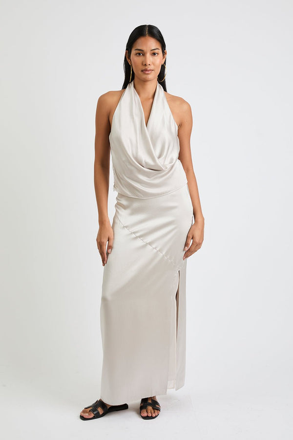 Naomi silk skirt in Pearl (Silver Gray), front view