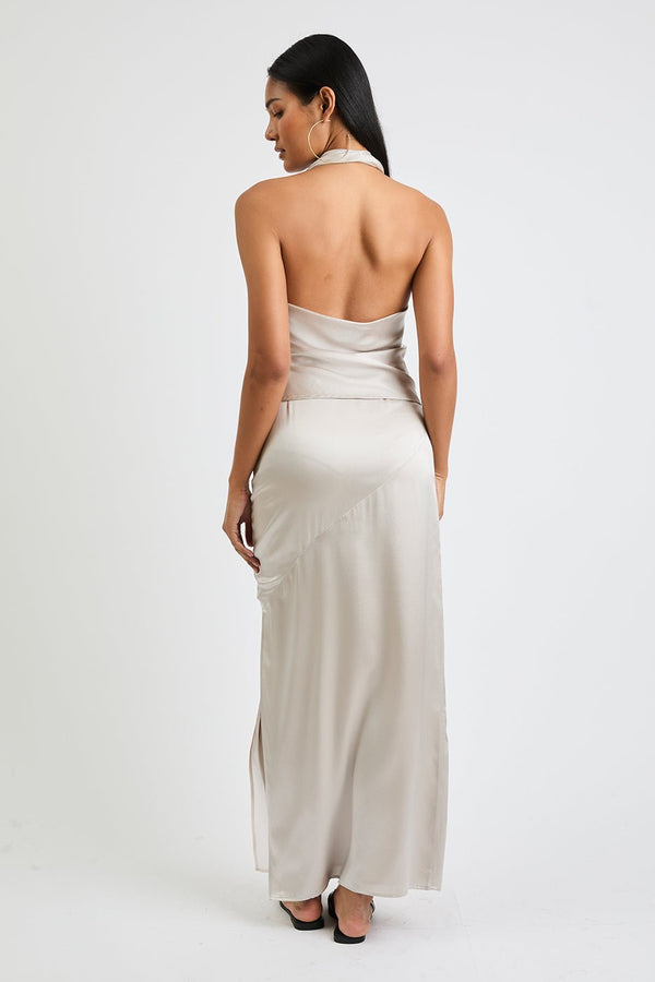 Naomi silk skirt in Pearl (Silver Gray), back view