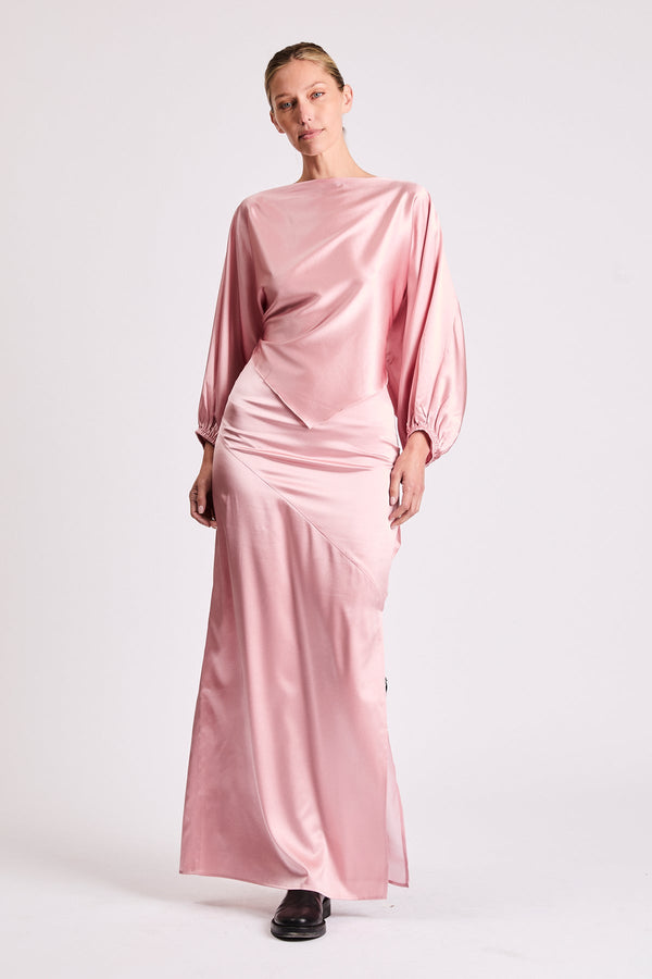 Naomi silk skirt in Rose, front view