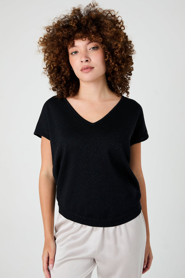 + Beryll Petra Sparkle Cashmere V - Neck Top | Midnight - +Beryll Worn By Good People