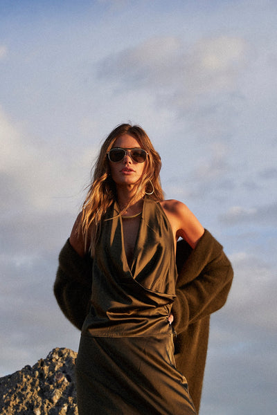 Beryll Poppy Silk Top | Olive - +Beryll Worn By Good People
