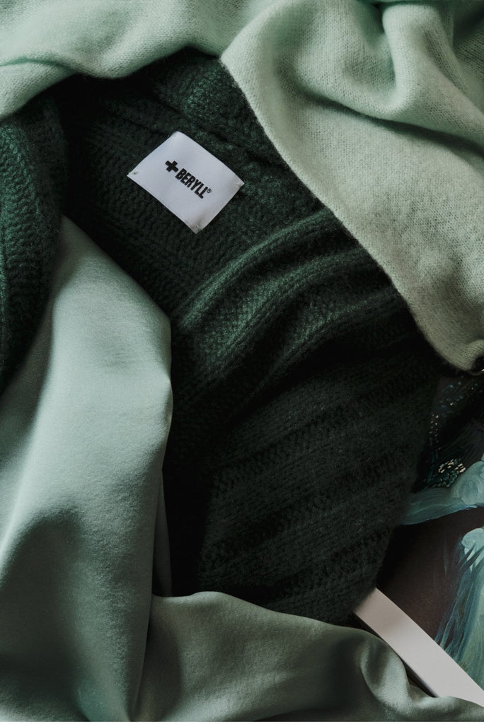 + Beryll Winter Green Trio | Cocoon Cardigan + Tina XL Scarf + Julie Dress - +Beryll Worn By Good People