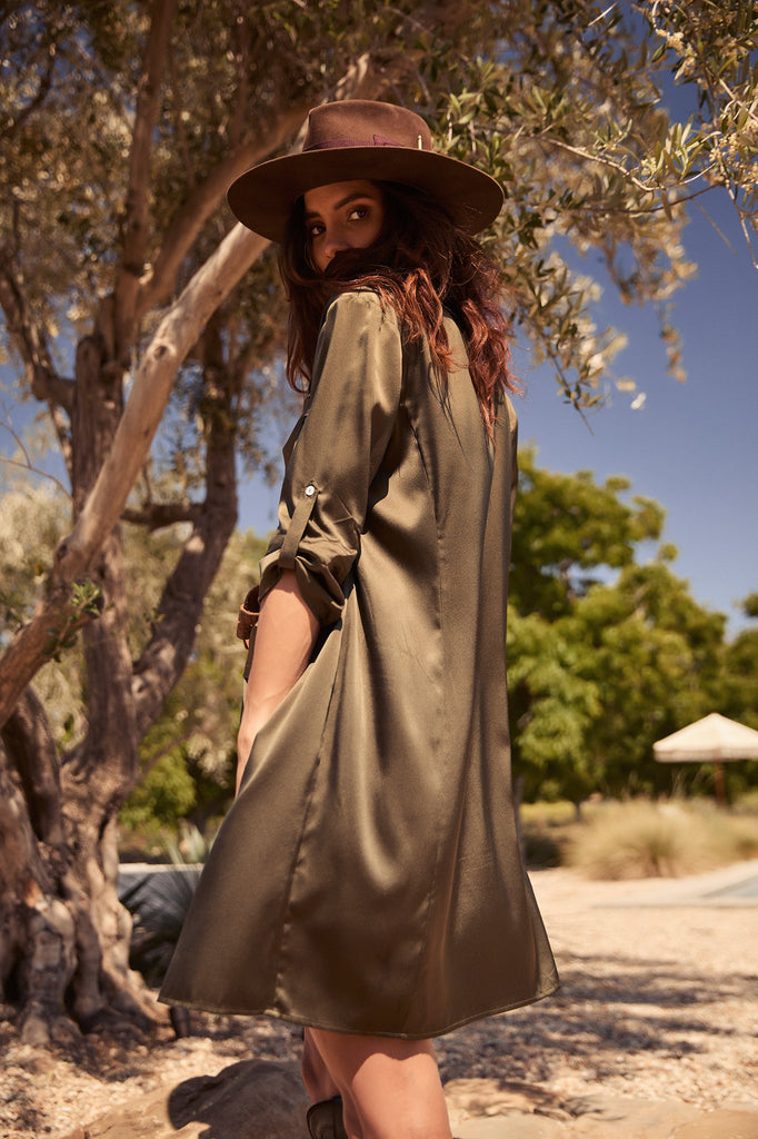 + Beryll Yves Silk Dress | Olive - +Beryll Worn By Good People