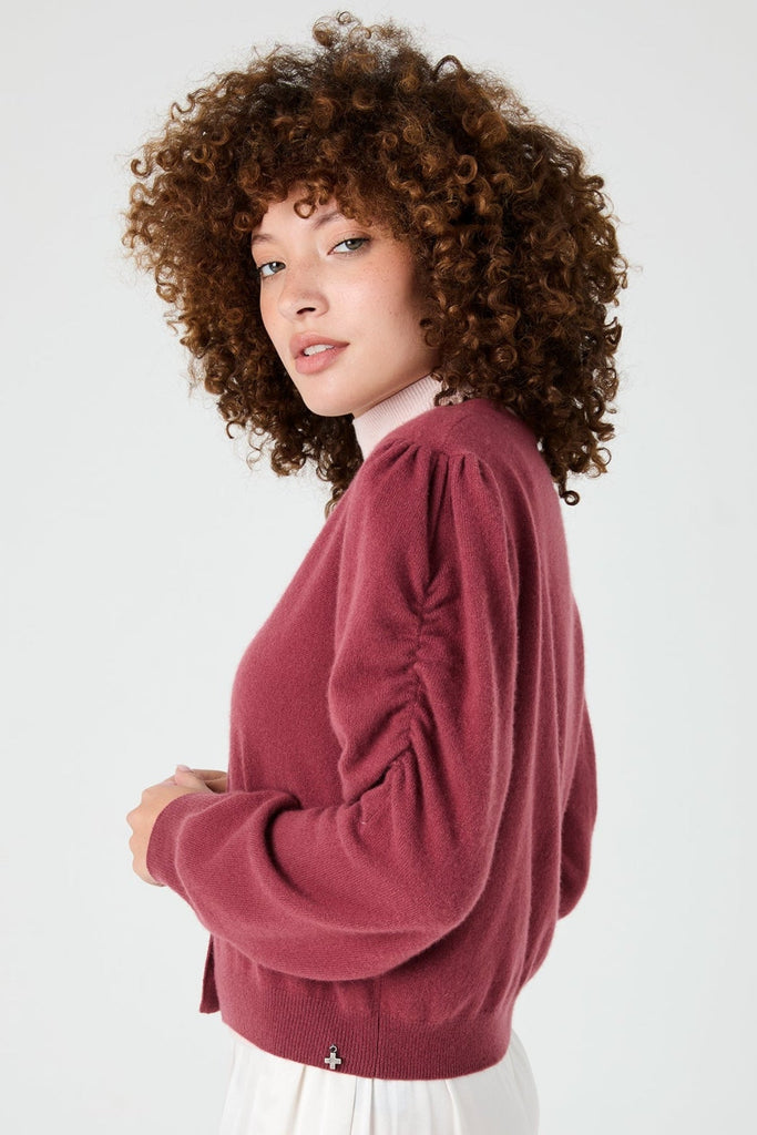 Lily Cashmere Smocked Cardigan | Rosewood - +Beryll Worn By Good People