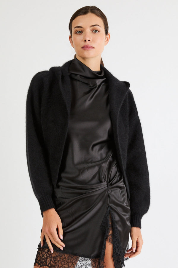 Liza Cropped Cashmere Cardigan with Hood | Black - +Beryll Worn By Good People