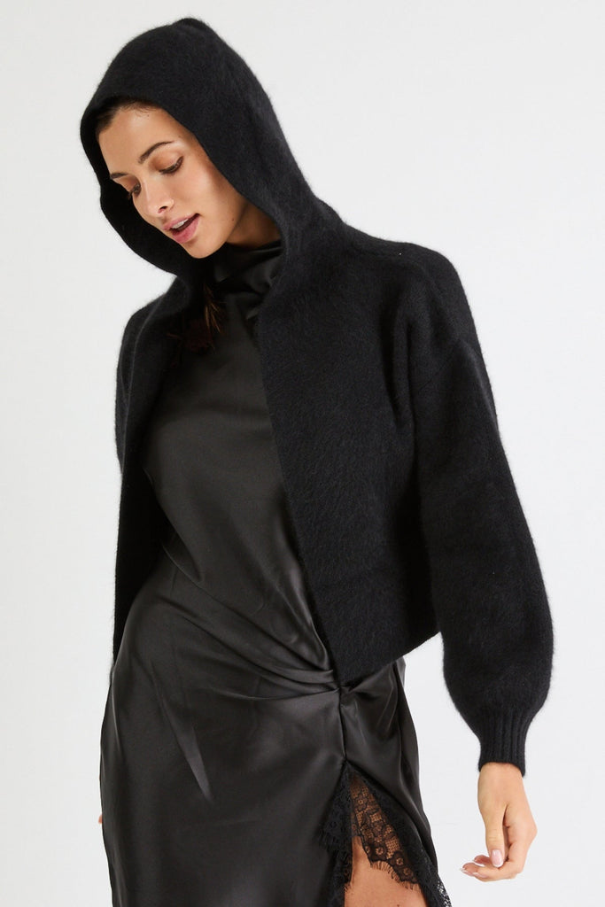Liza Cropped Cashmere Cardigan with Hood | Black - +Beryll Worn By Good People