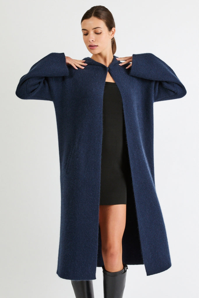 Valerie Cashmere Coat with Hood | Navy