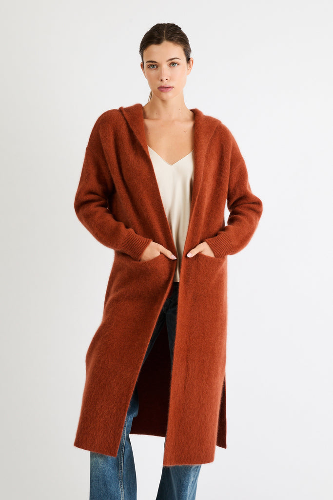 Vivian Cashmere Coat with Hood | Burnt Orange