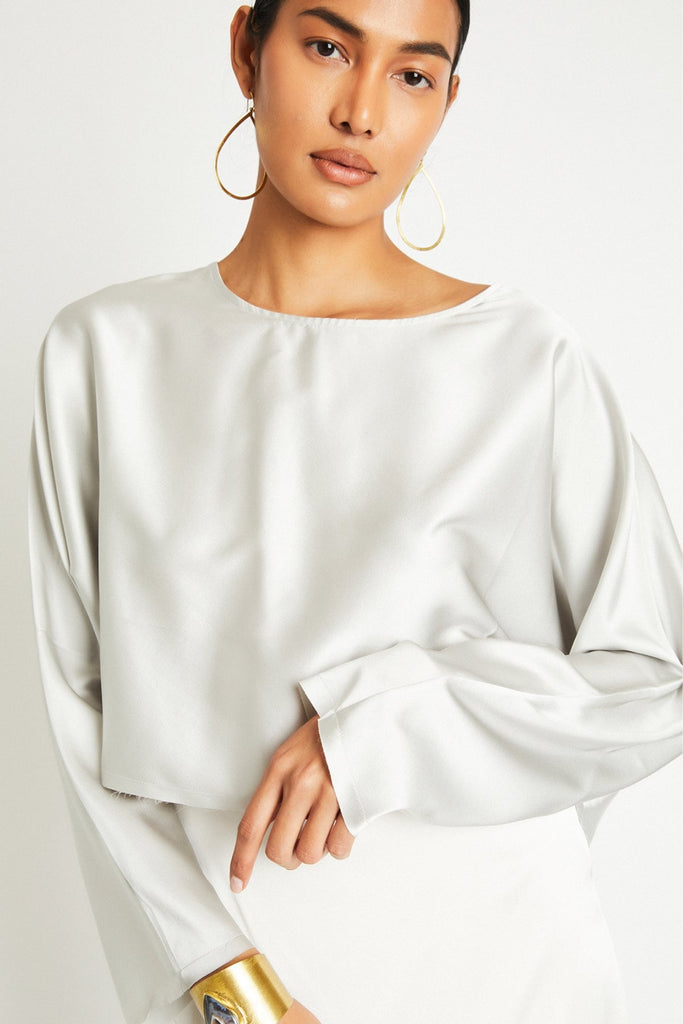 Sierra Silk Long Sleeve Cropped Top | Pearl - +Beryll Worn By Good People