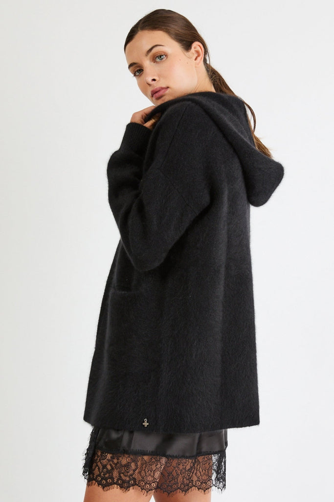 Vivi Cropped Cashmere Coat with Hood | Black - +Beryll Worn By Good People
