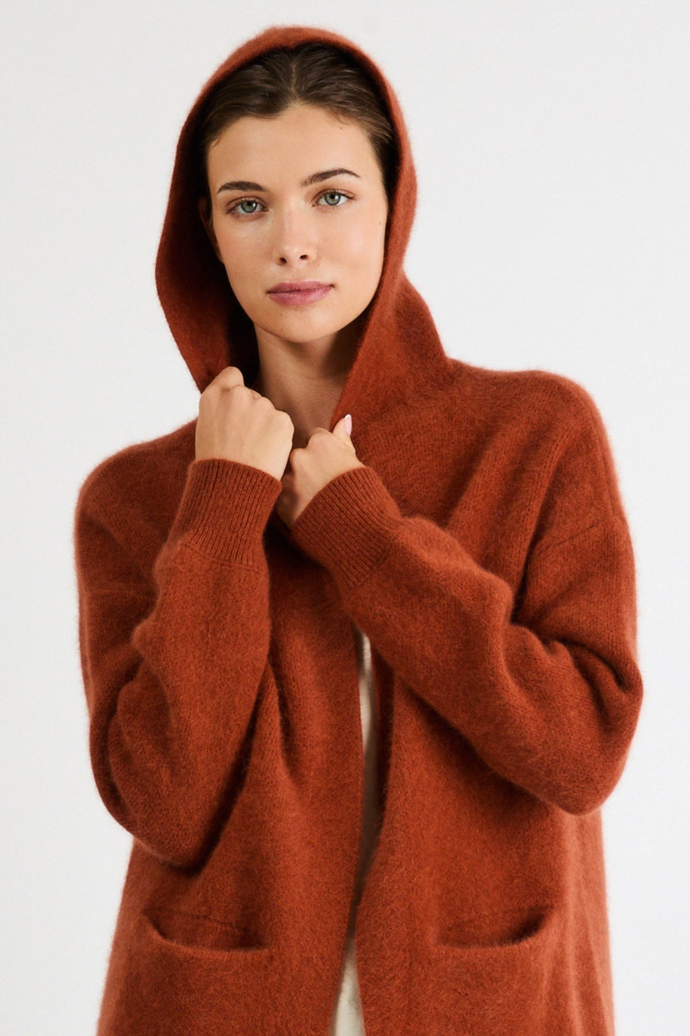Vivi Cropped Cashmere Coat with Hood | Burnt Orange - +Beryll Worn By Good People