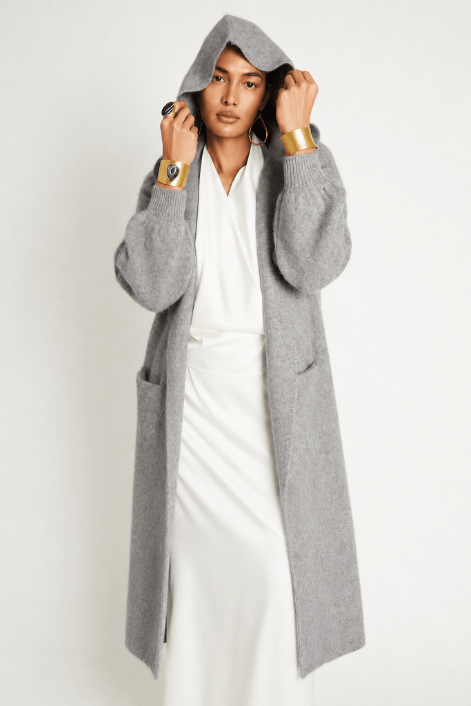 Vivian Cashmere Coat with Hood | Shell Gray - +Beryll Worn By Good People