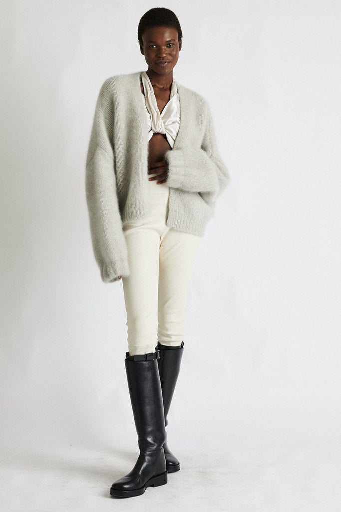 Anita cashmere cropped cardigan in Shell Gray, front view